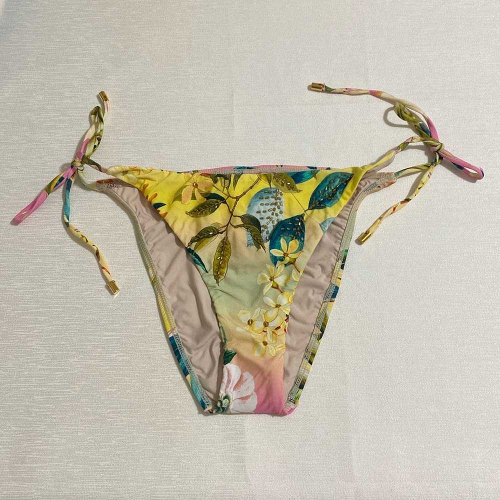 PILYQ Women's OSS Embroidered Tie Teeny w Glass Beads Bikini Bottom Size L